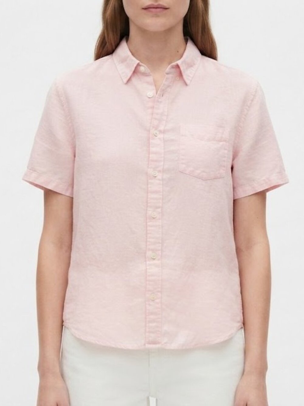 Pink Linen Blend Short Sleeve Button-Down Shirt
